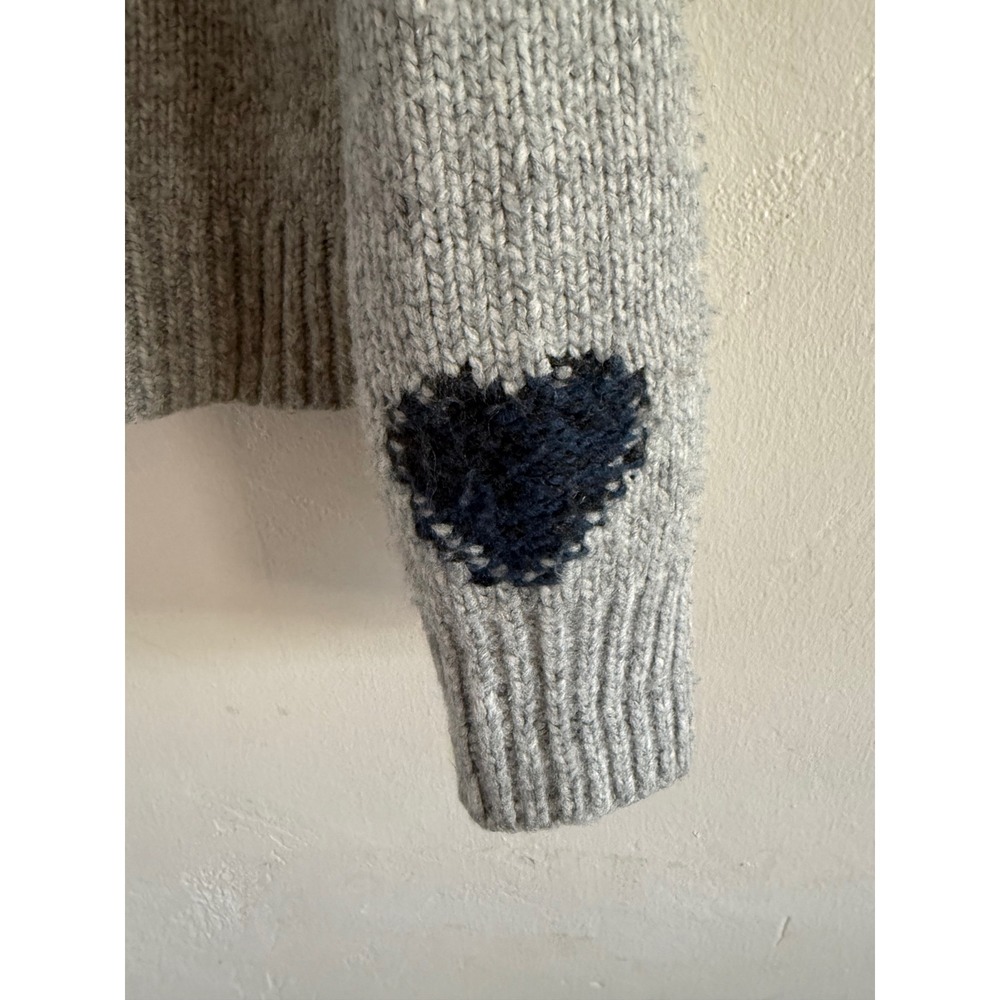Sundance Gray Navy Blue Heart Intarsia Crewneck Sweater Womens Small - Picture 6 of 8